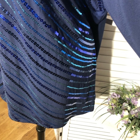 Bob Mackie Wearable Art Blue Sequined Beaded Blouse 3X - Picture 9 of 11